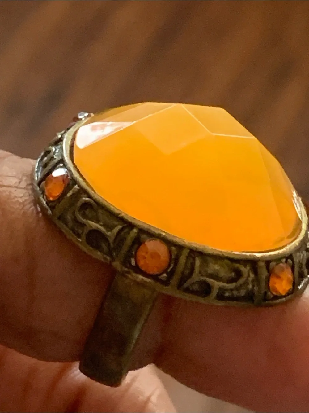 Yellow Acrylic Gemstone Statement Ring - Unbranded